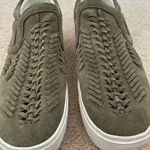 Marc Fisher green suede slip-ons
